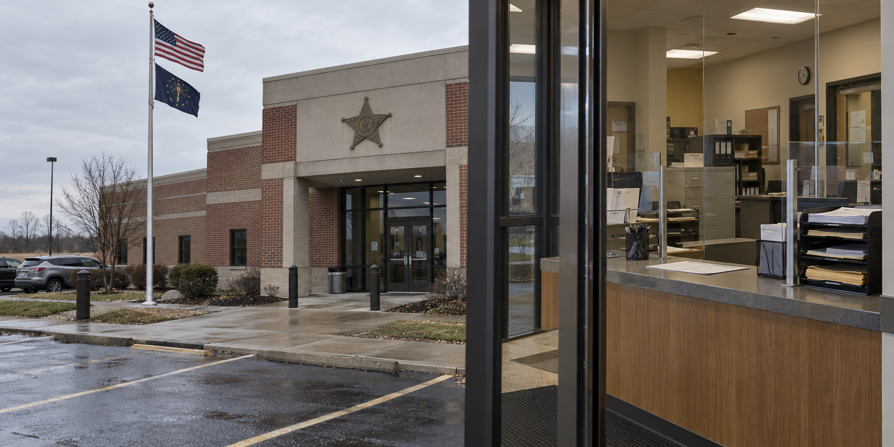 A generic Indiana sheriff's office exterior representing the ongoing investigation into the fatal LaPorte County crash.