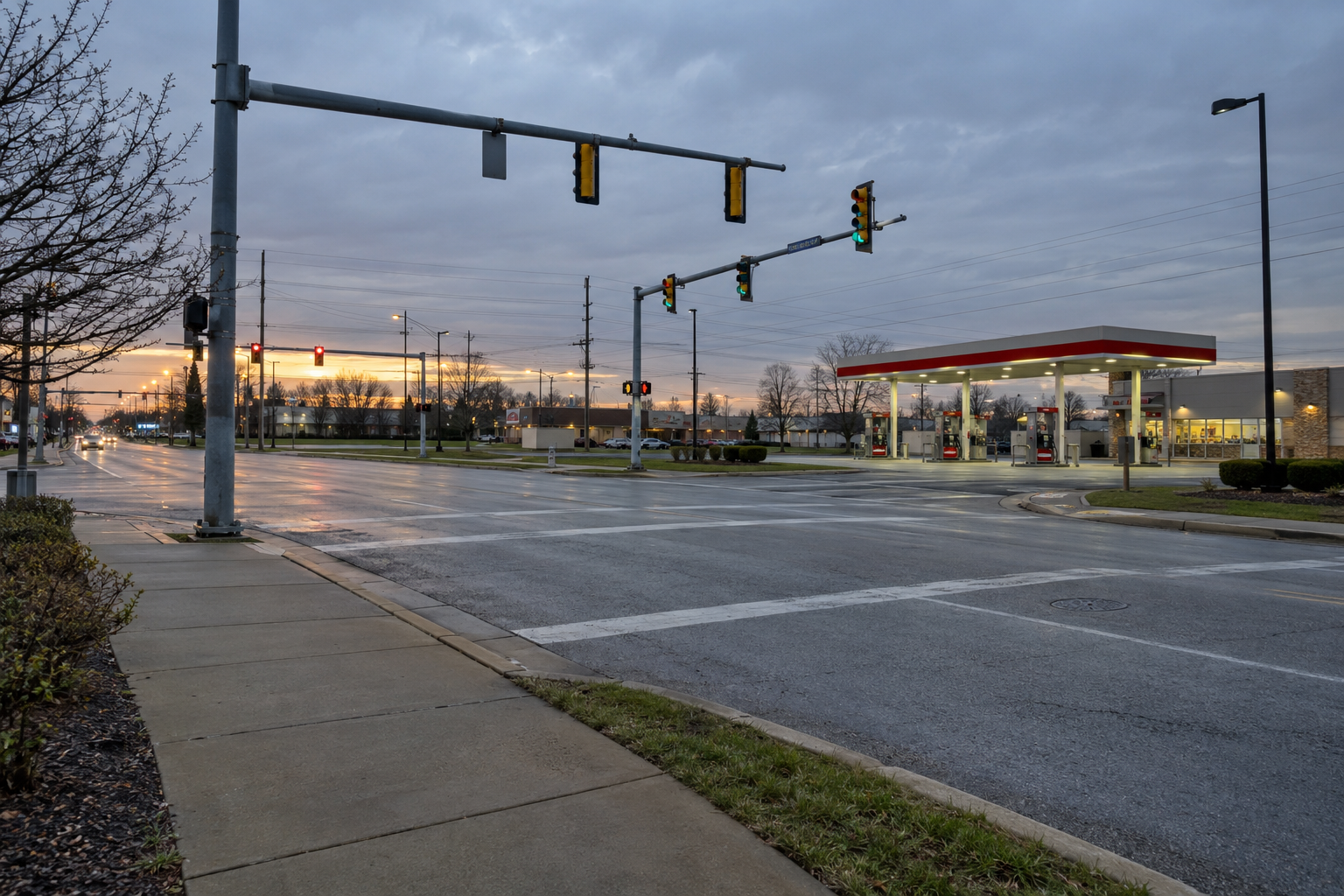 An Indianapolis intersection and gas station entrance near the area of the fatal pedestrian hit-and-run.