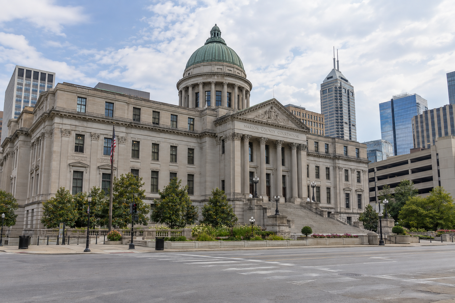 A Marion County courthouse exterior in Indianapolis, relevant to wrongful death and criminal proceedings after a fatal hit-and-run.