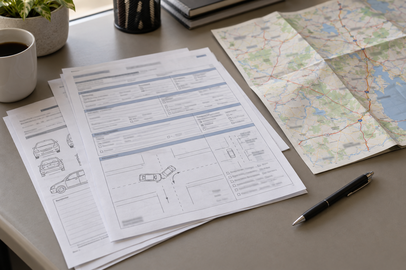 Crash-report records and roadway map representing evidence reviewed after a Vigo County rollover investigation.