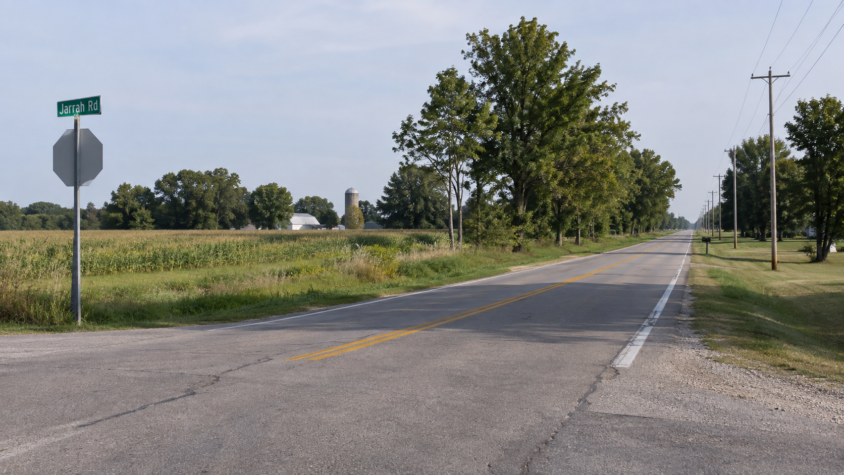 Two-lane roadway near 9A Road and Jarrah Road in Marshall County, where the single-vehicle rollover was reported.