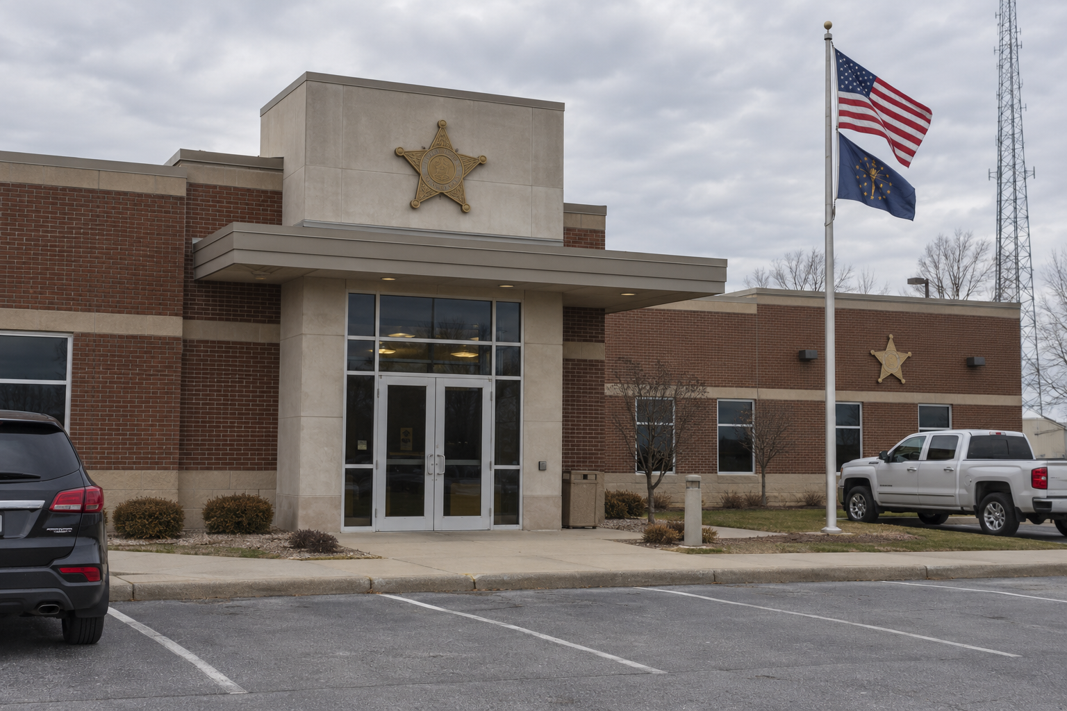 Indiana county sheriff's office exterior illustrating where crash reports and investigation records may be maintained after a Marshall County collision.