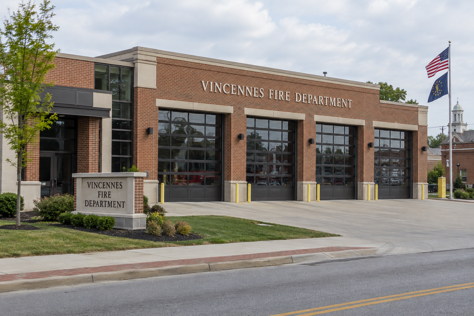 Fire department exterior in Vincennes, Indiana, representing the public agencies involved in the North 11th Street fire response.