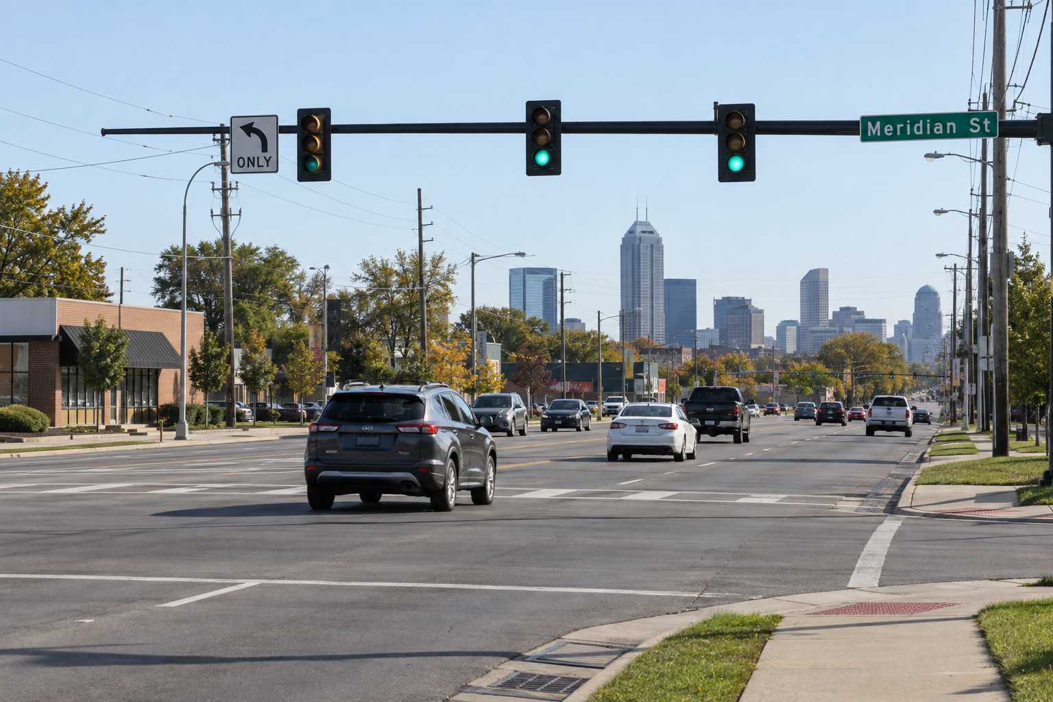 An Indianapolis roadway setting representing the area of the fatal police pursuit crash on Southeastern Avenue.