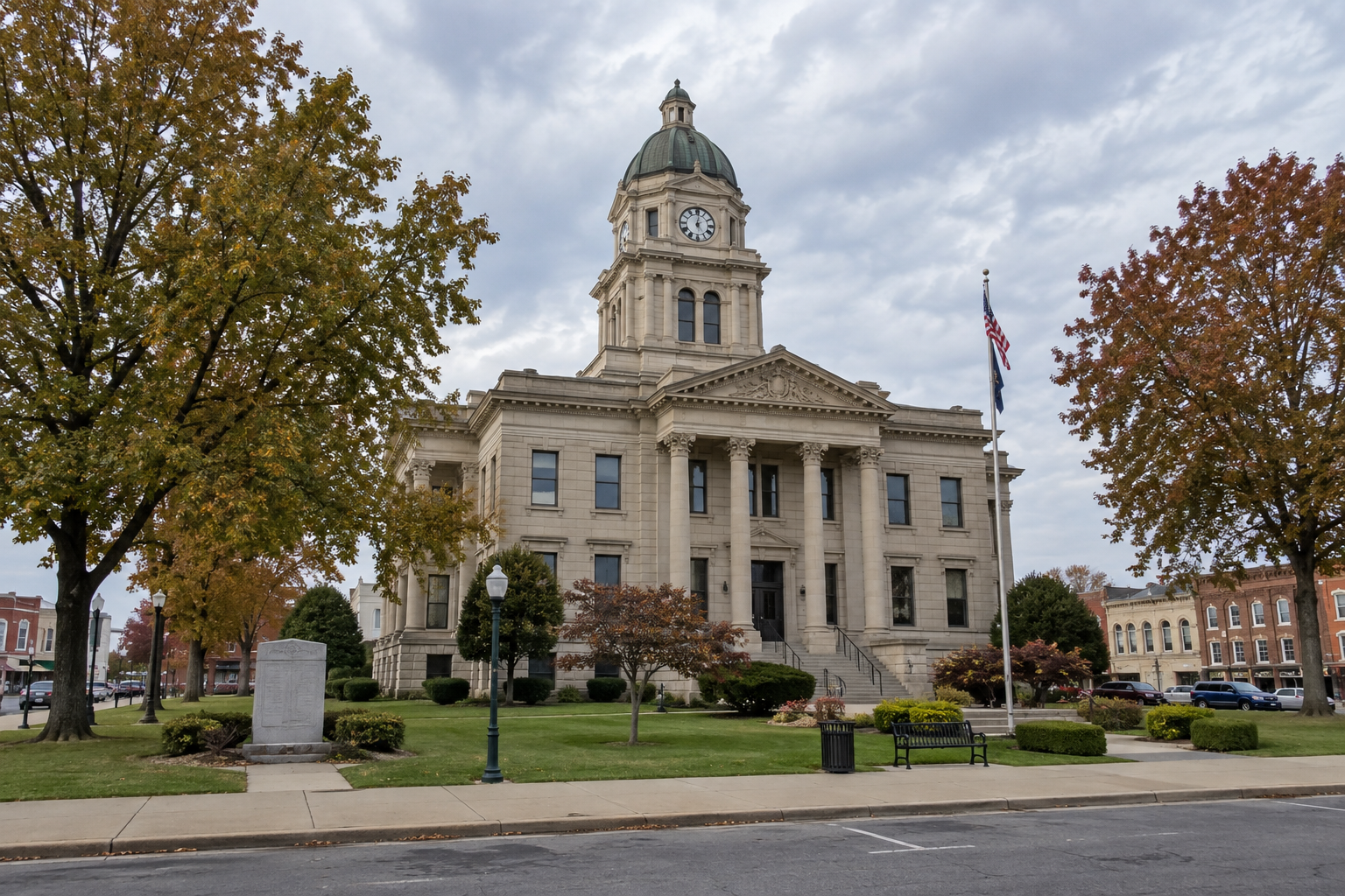 A southern Indiana county courthouse exterior, representing the local court and estate issues that can follow a fatal Daviess County crash.