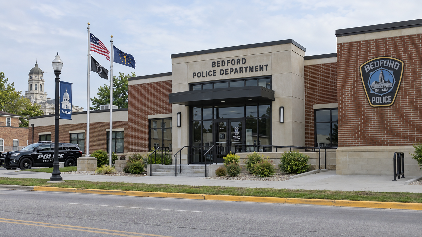 Bedford Police Department exterior in Lawrence County, whose officers are investigating the reported stabbing.