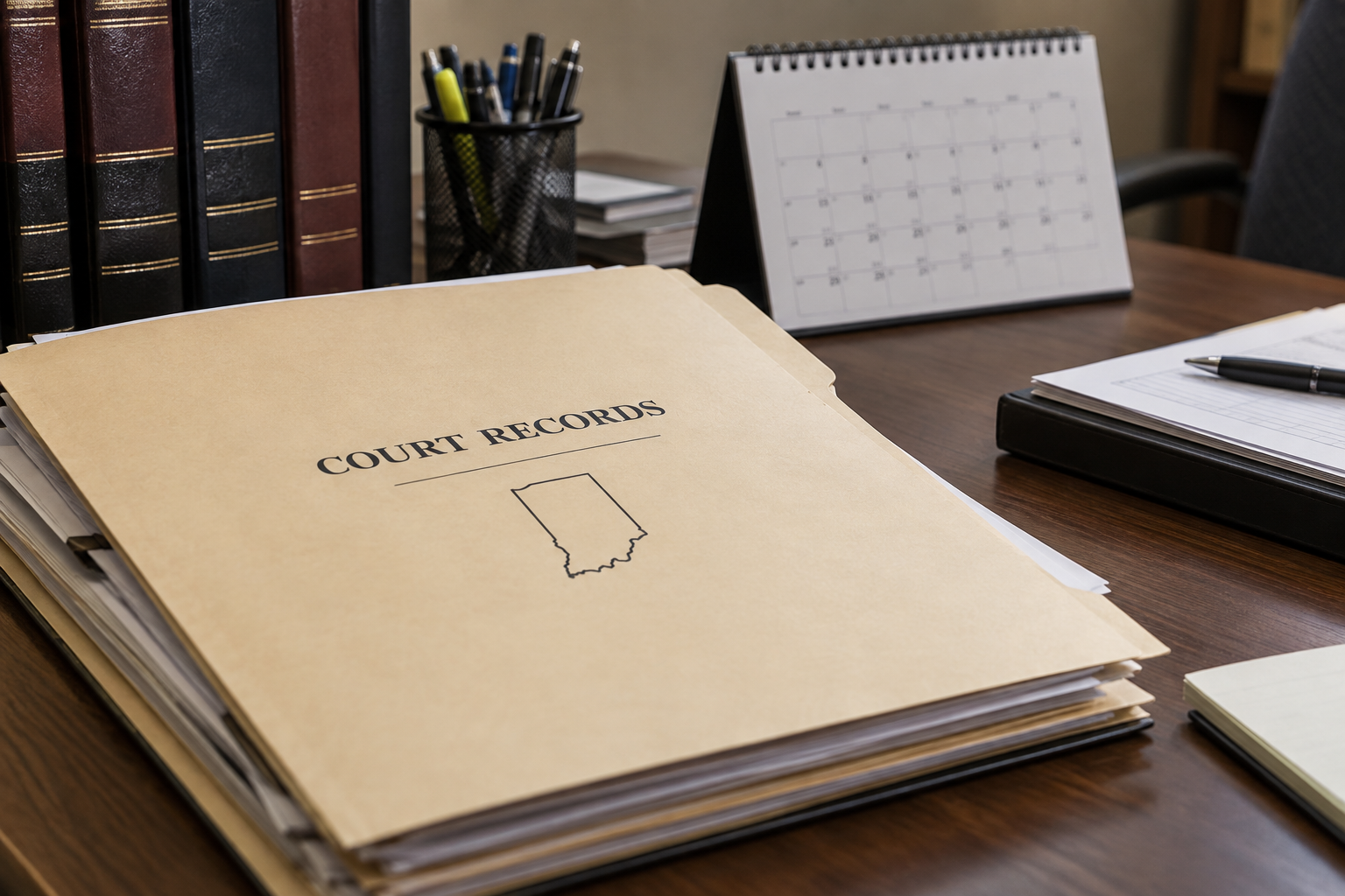 Court records and a calendar representing the scheduled Floyd County hearings and retrial connected to the Bank Street case.