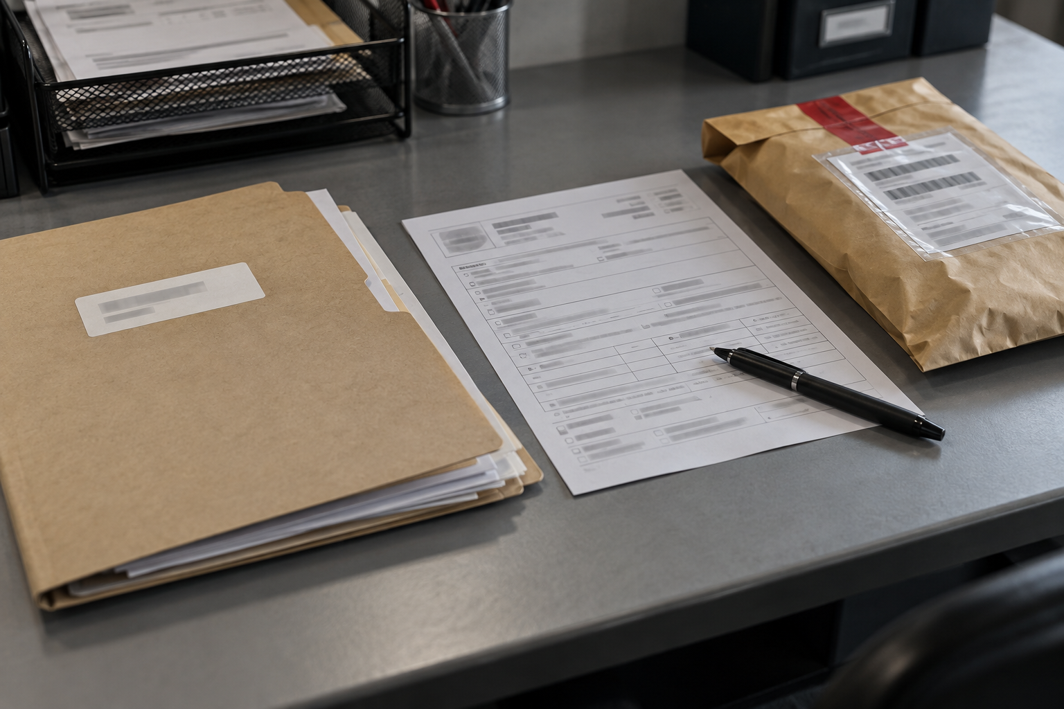 Generic police records and evidence paperwork illustrating documentation after a reported assault in Muncie.