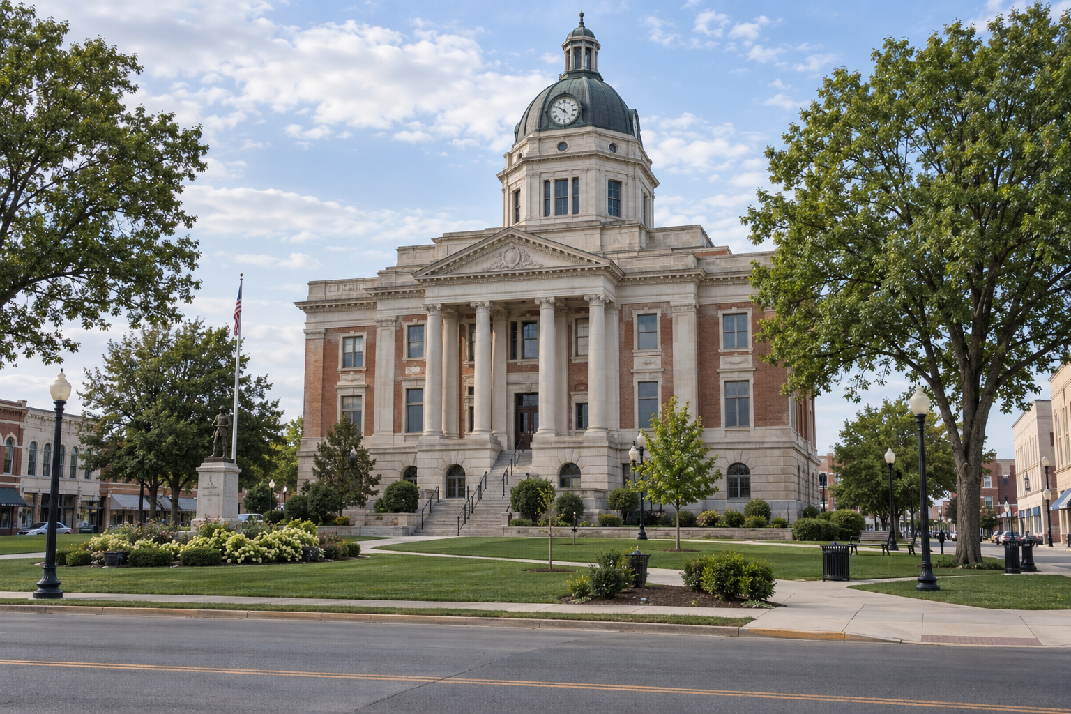 Indiana county courthouse setting representing the local legal process that may follow a Kosciusko County traffic injury claim.