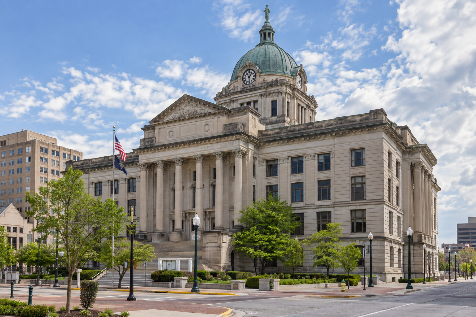 Vanderburgh County courthouse in Evansville, relevant to possible Indiana civil proceedings after the reported Lyft driver assault.