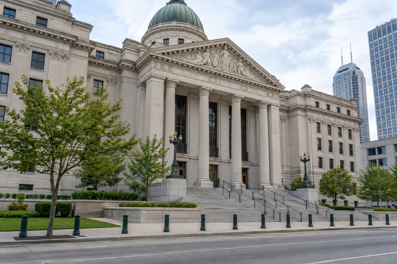 Marion County government building in Indianapolis, relevant to court venue and government notice issues after the school bus crash.