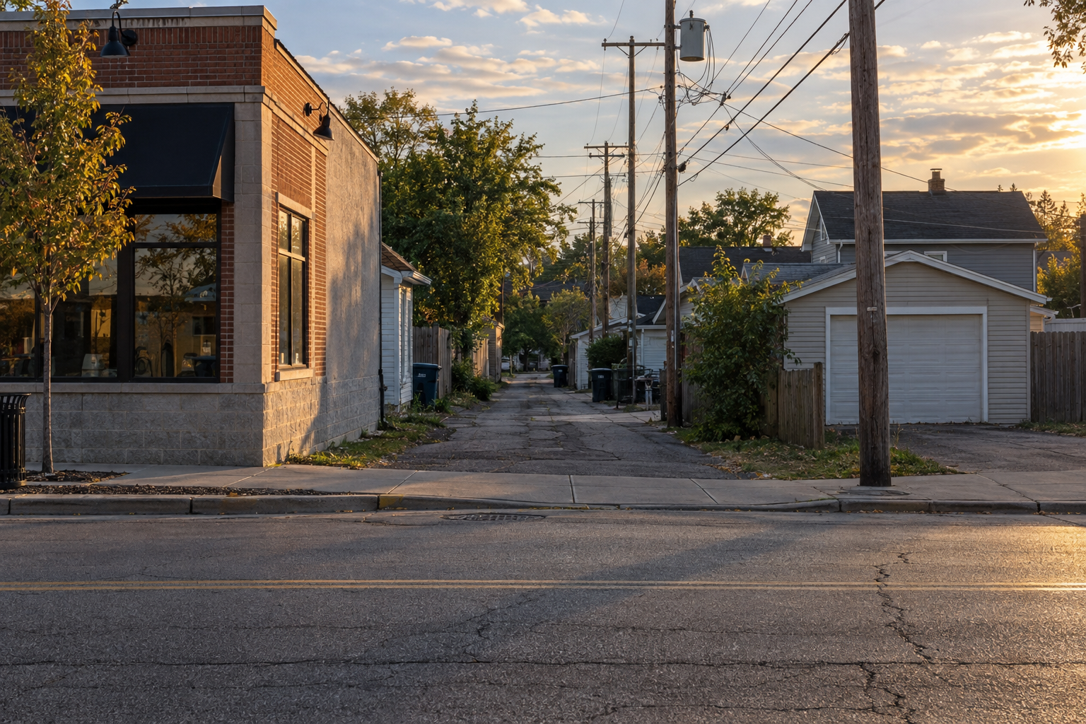 A street and alley setting in Mishawaka relevant to the reported Jackson Street pedestrian collision.