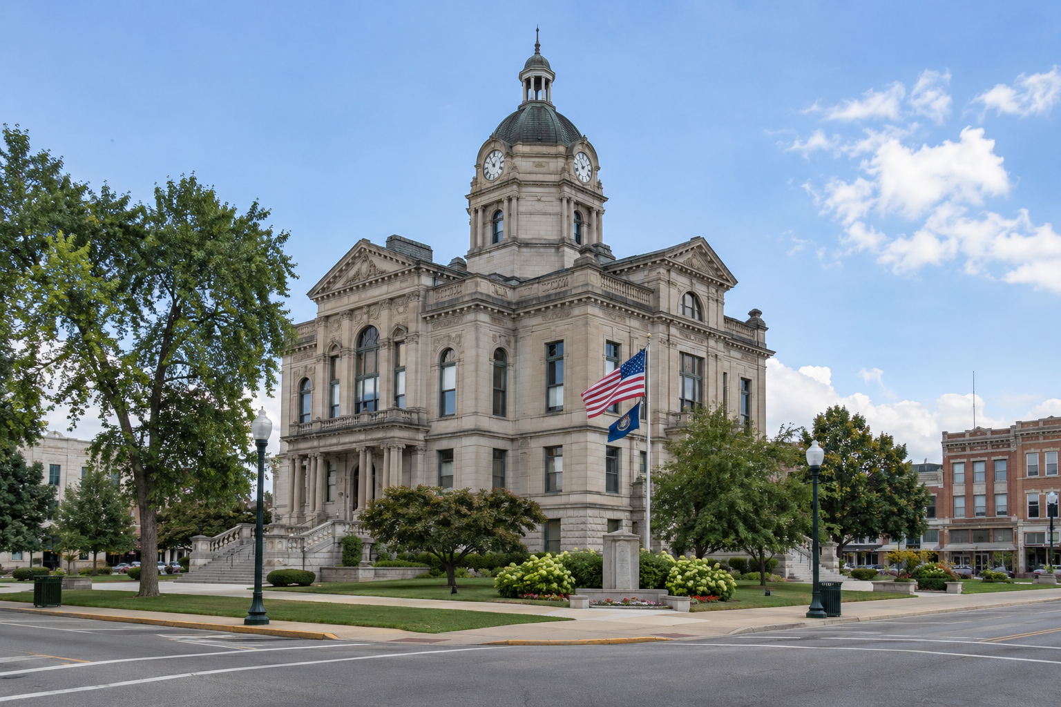 Kosciusko County courthouse in Warsaw, the county where the State Road 15 passenger injury crash occurred.