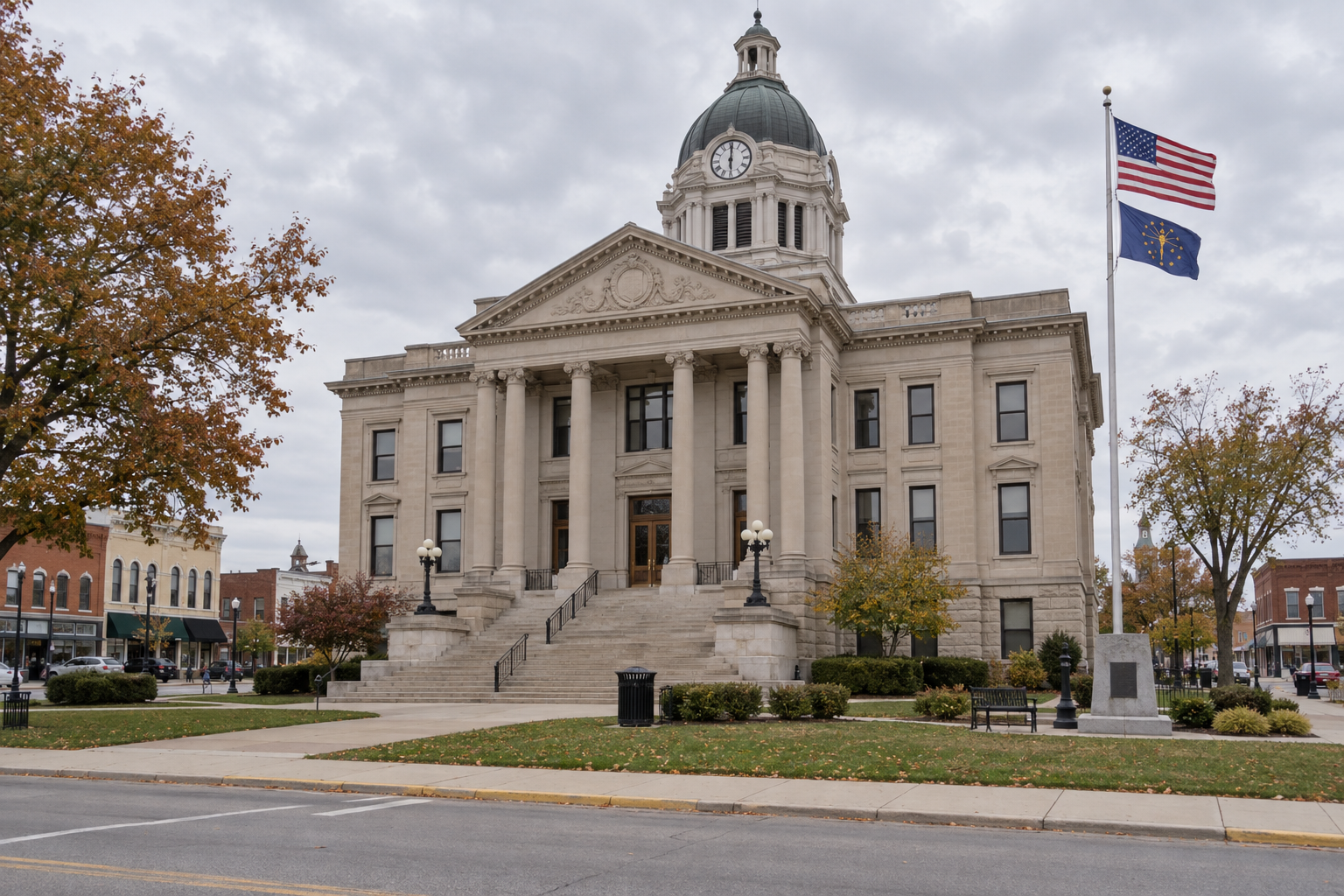 An Indiana county courthouse representing the legal process that may follow a boating injury in Elkhart County.