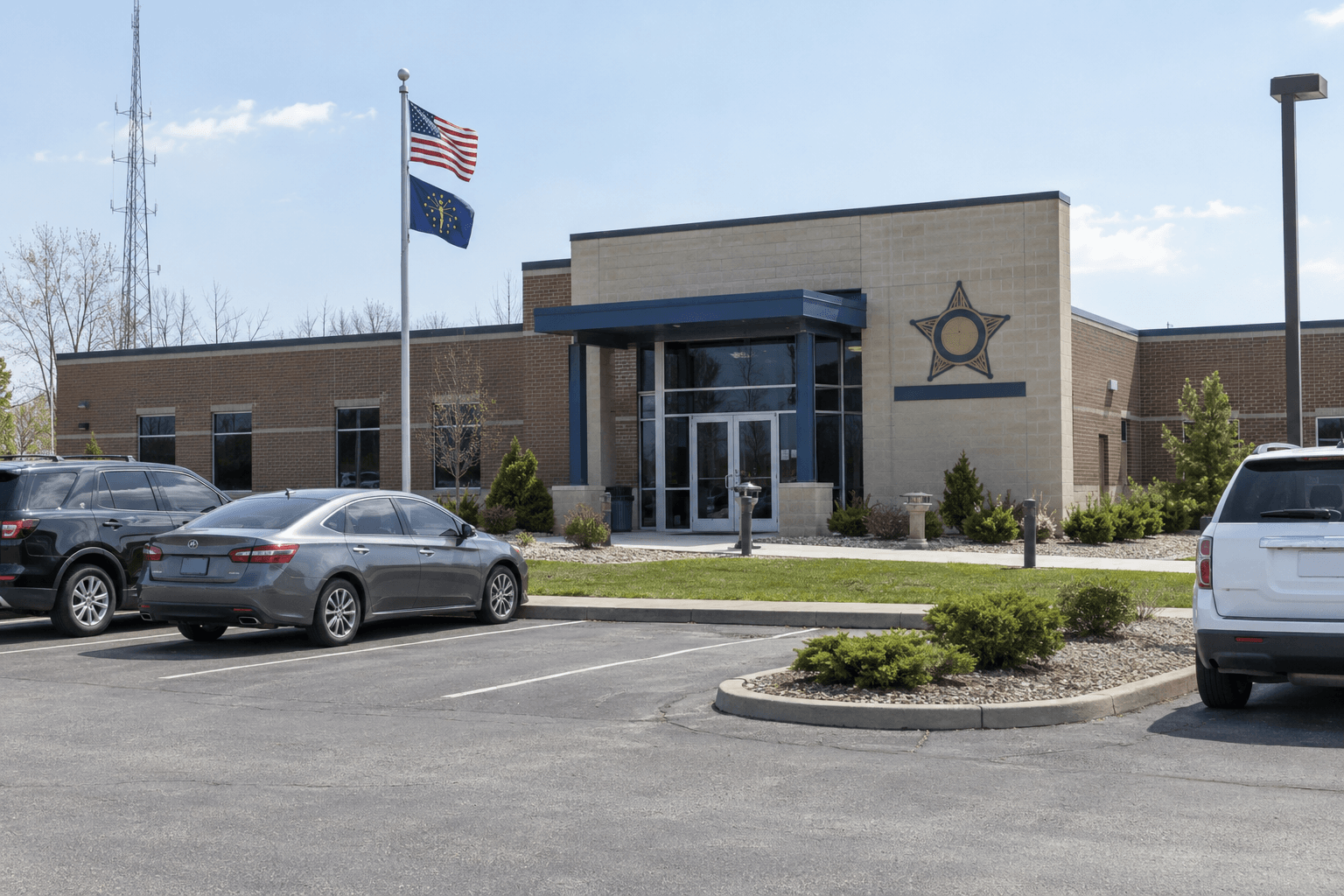An Indiana State Police post exterior representing the agency leading the Franklin County shooting investigation.