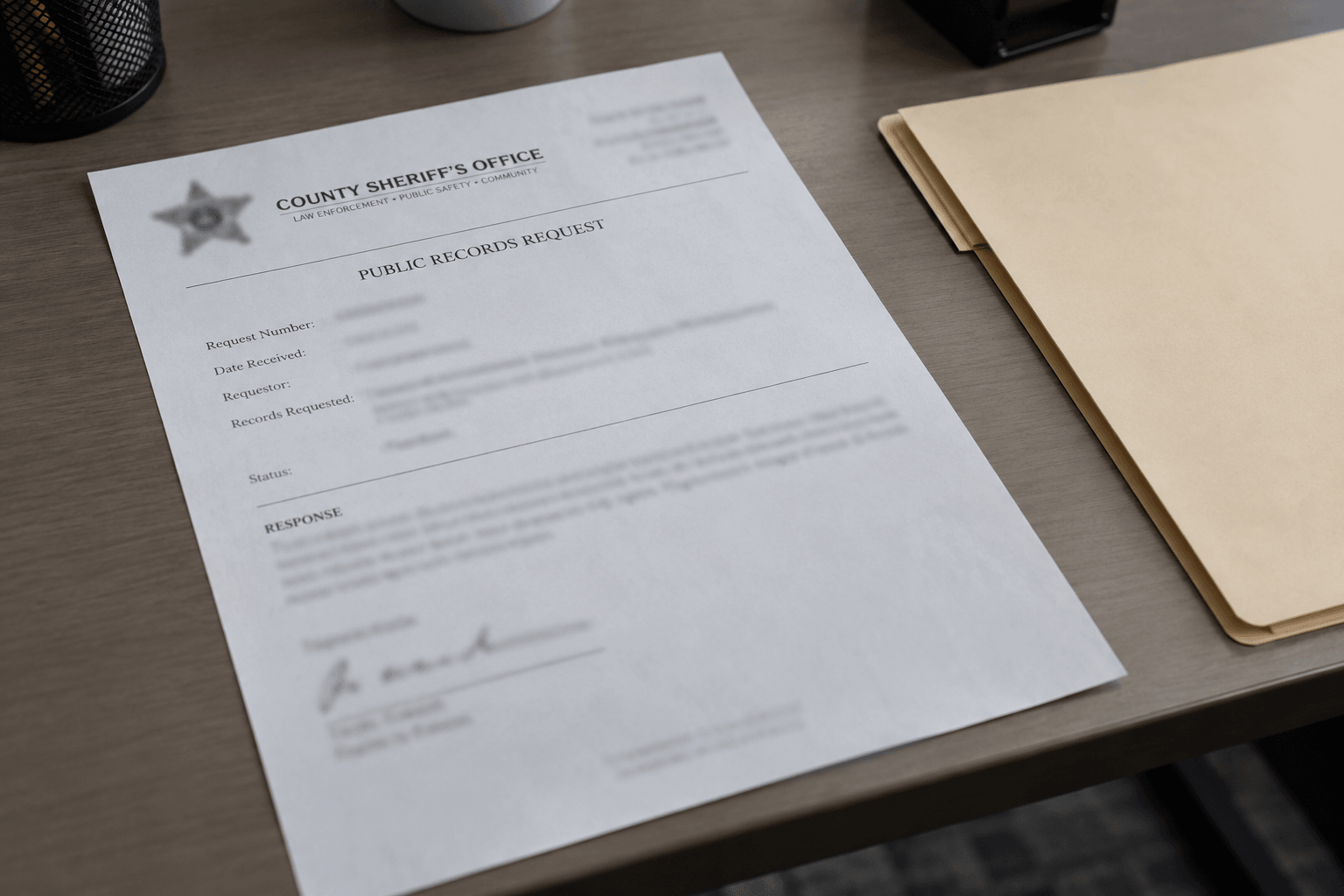 Public-records paperwork illustrating the Elkhart County Sheriff's Office crash report process after an intersection collision.
