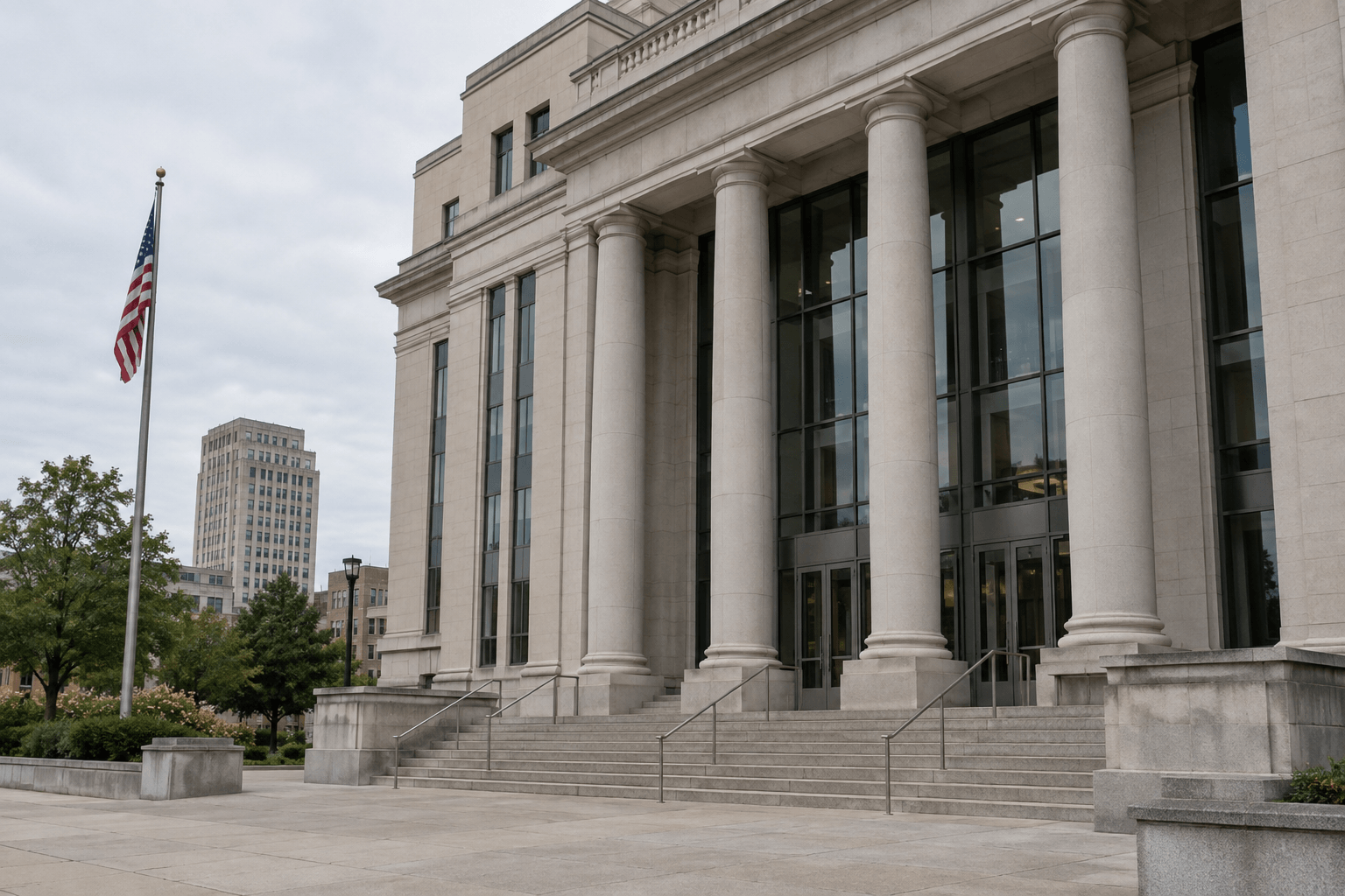 Federal courthouse setting in northern Indiana representing the court where the Elkhart County correctional center lawsuit was filed.