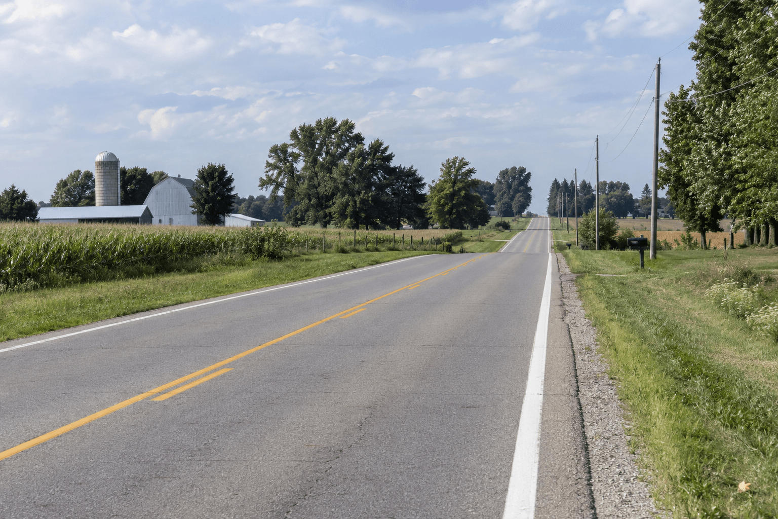 A two-lane highway near Westville in LaPorte County, illustrating the setting of the reported State Road 2 head-on crash.