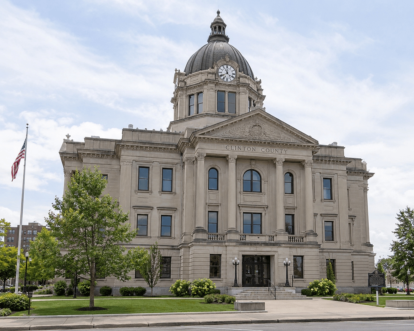 Clinton County courthouse in Frankfort, where local venue and records may matter after an I-65 fatal crash.
