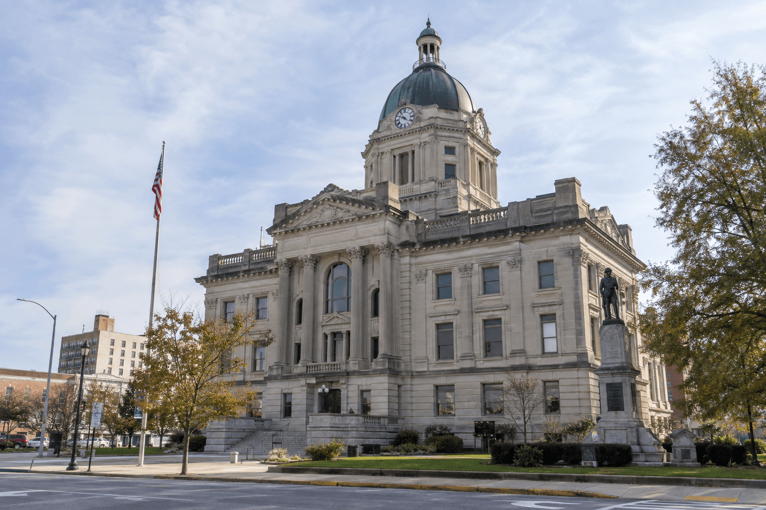 Vanderburgh County courthouse in Evansville, representing the local setting for Indiana injury claims and legal deadlines.