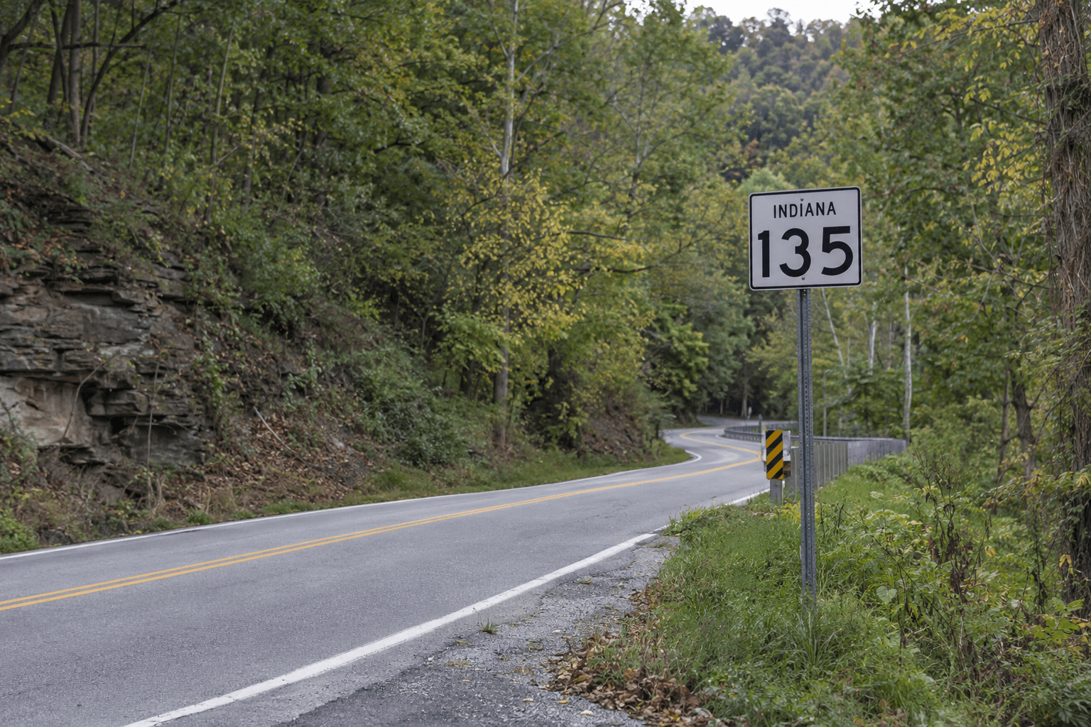 State Road 135 roadside in rural Brown County, where the reported scooter hit-and-run occurred.