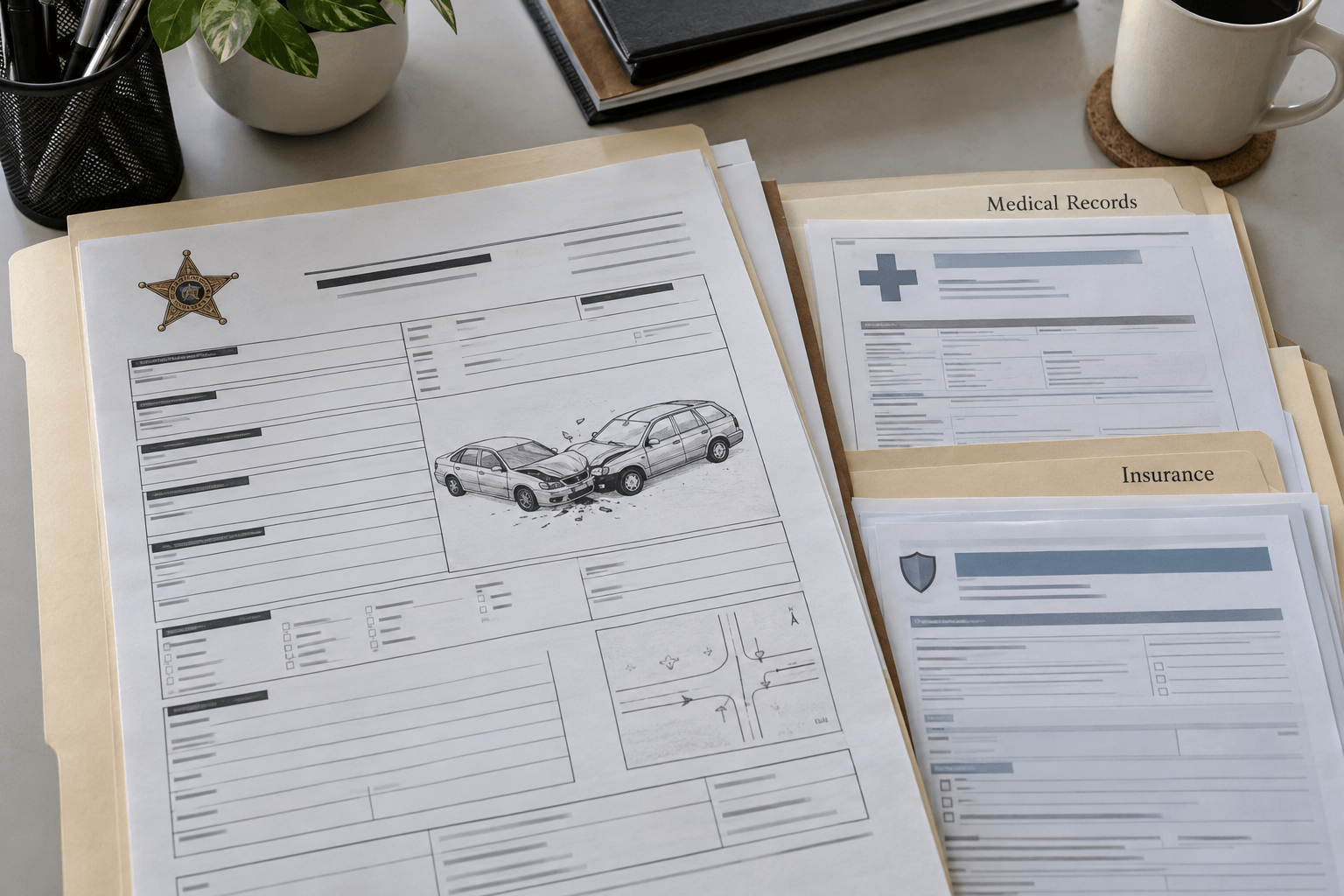 Crash report and claim records representing evidence that may matter after a Vanderburgh County injury crash.