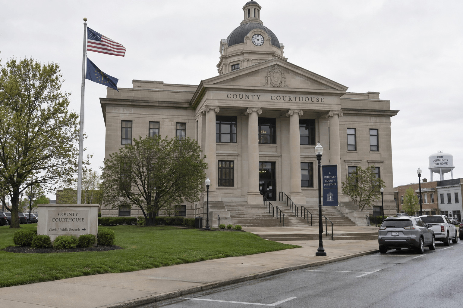 Indiana county courthouse exterior representing the ongoing criminal case and civil claim deadlines after an Evansville crash.