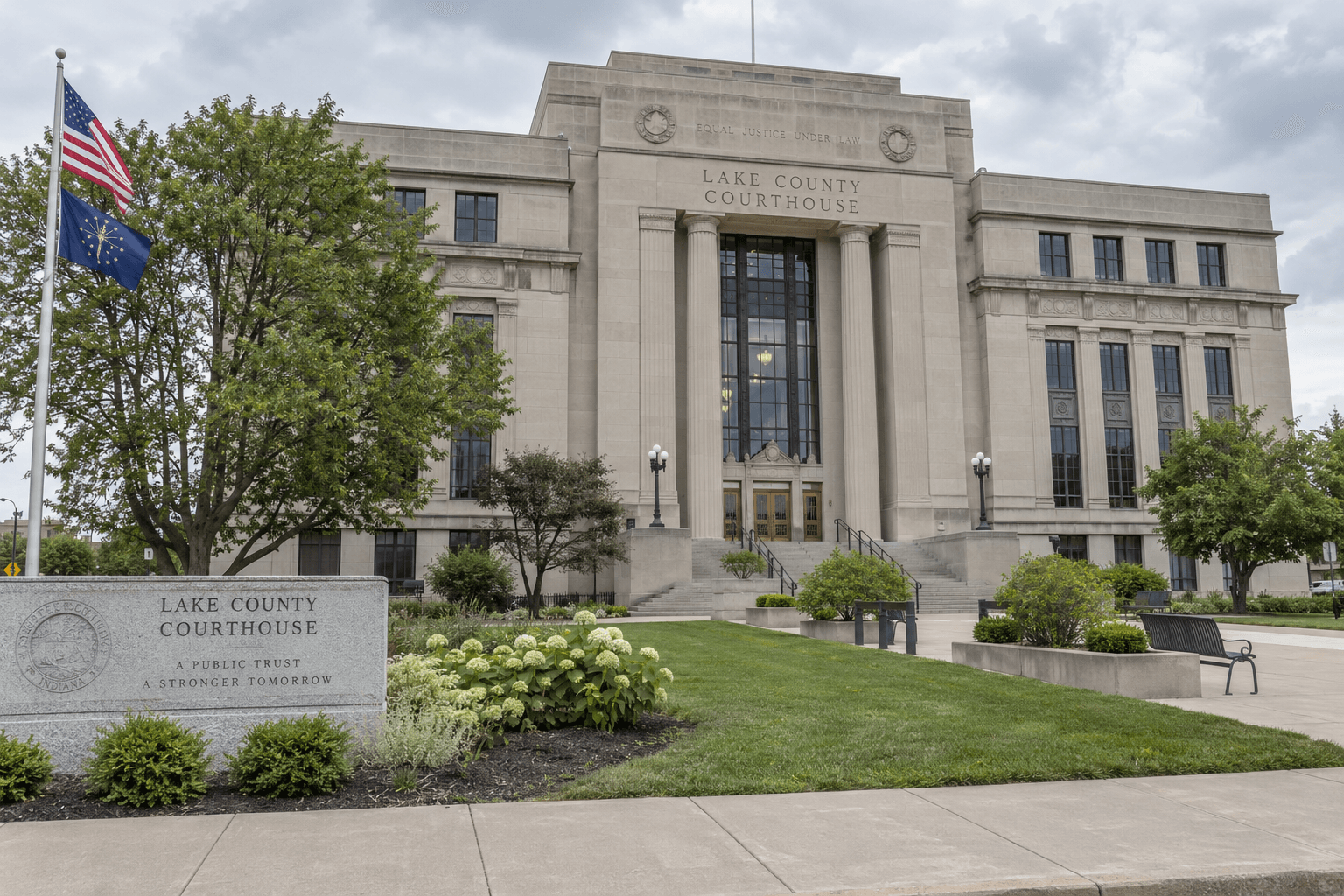 Lake County courthouse exterior representing the criminal and civil court records relevant to the East Chicago shooting case.