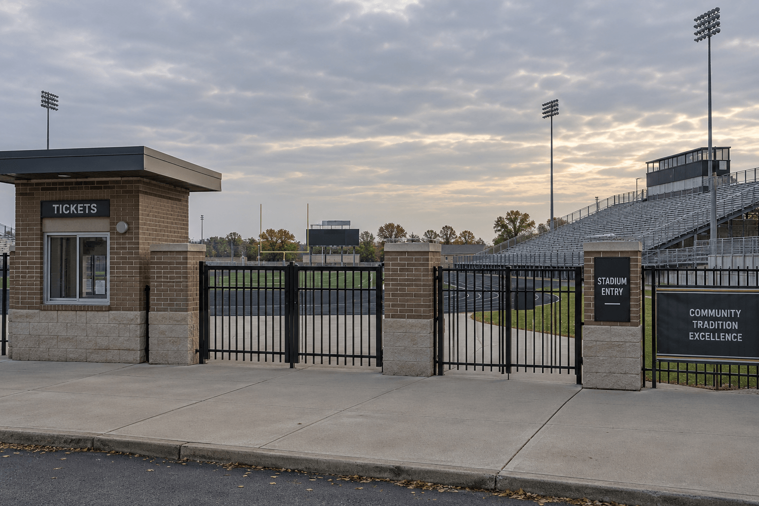 Public entrance to a high school football venue in Indianapolis, where two people were reportedly shot after a game.