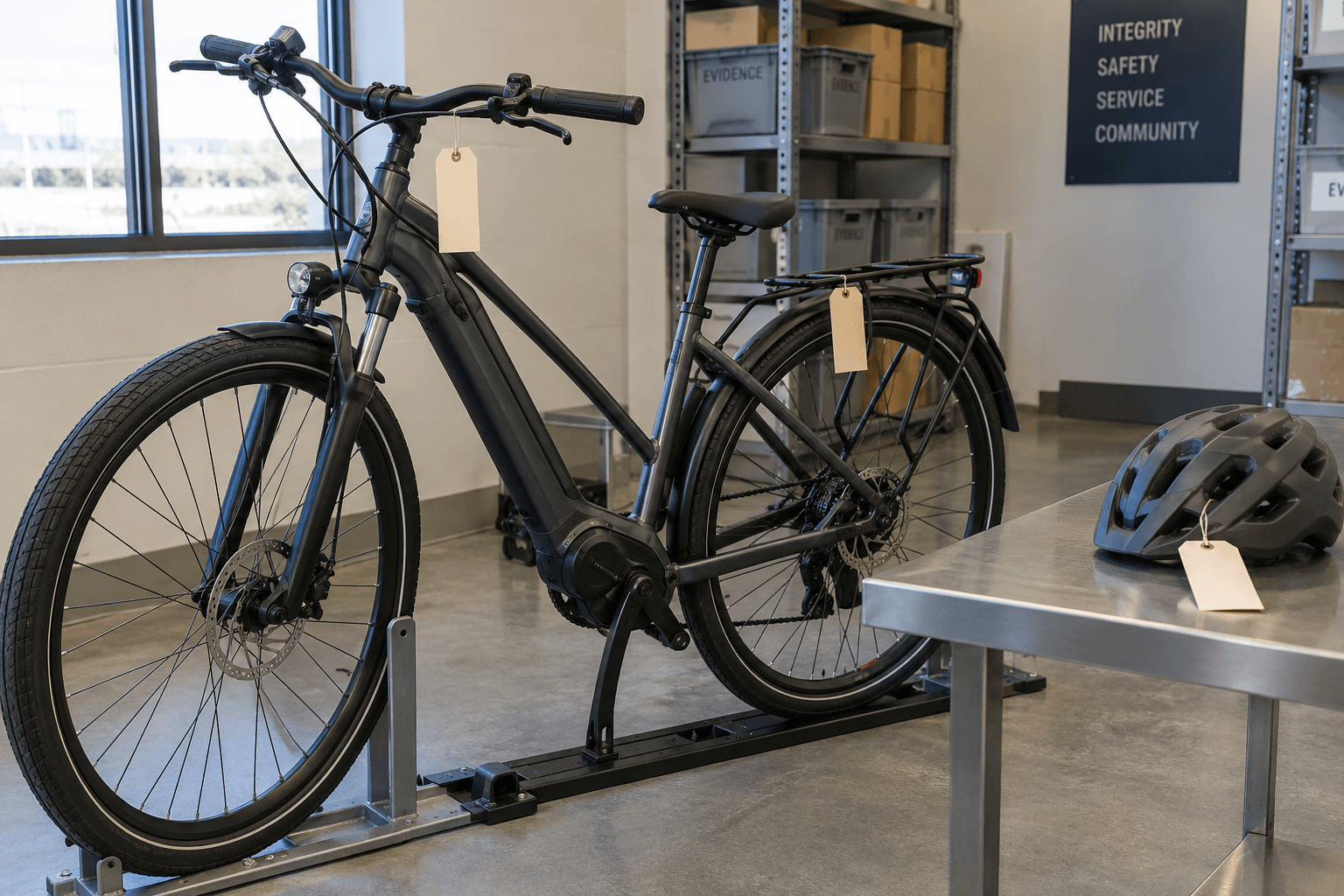 An e-bike and helmet illustrating evidence that may need to be preserved after a Greensburg bicycle collision.