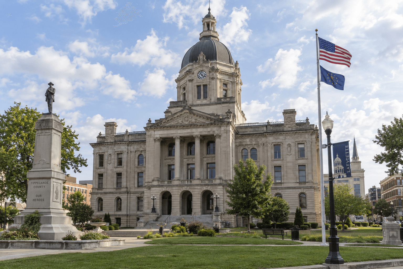 Tippecanoe County Courthouse, representing the local court system that may handle an injury claim arising near the amphitheater.