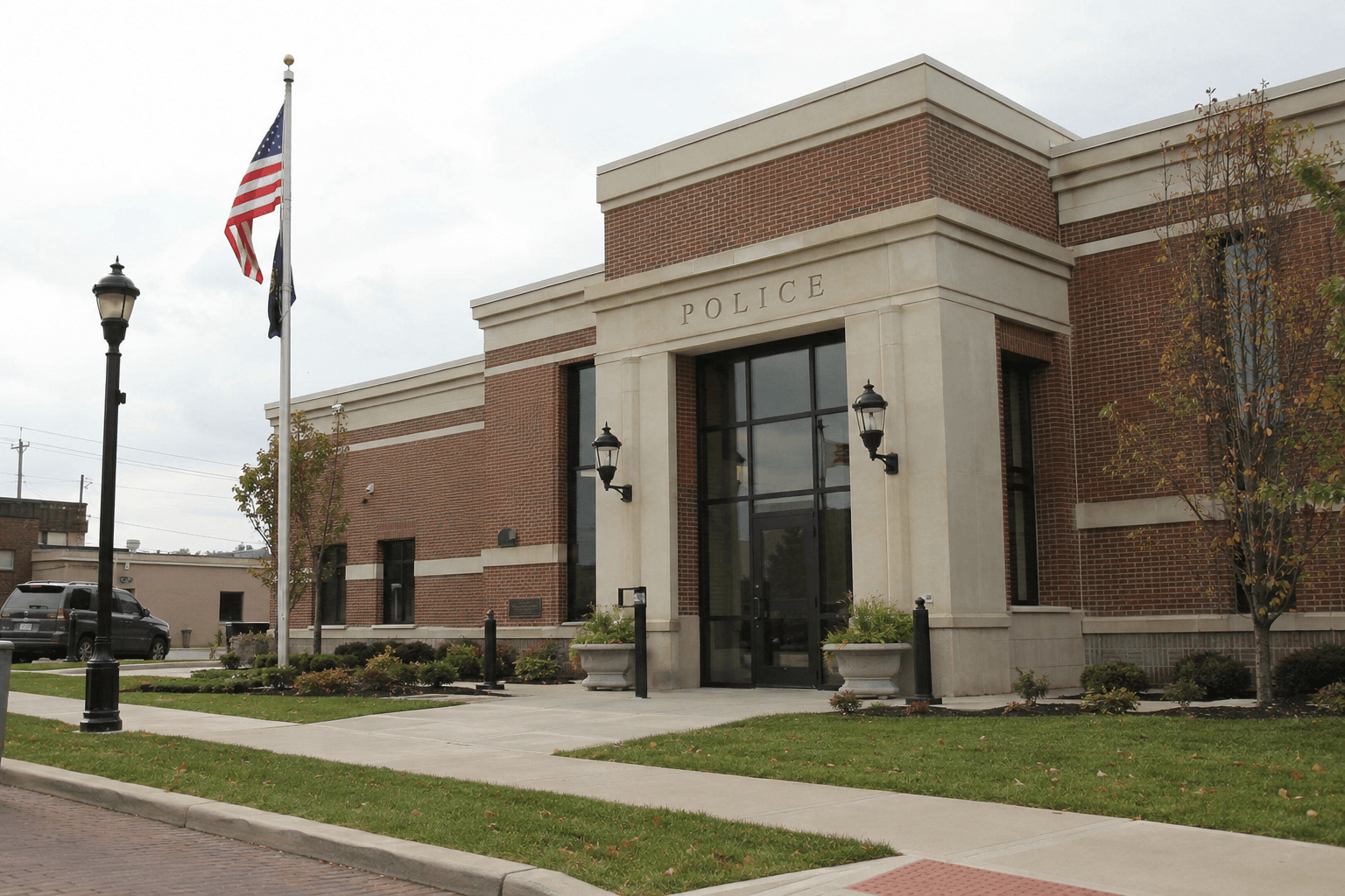 Police department exterior in Franklin, Indiana, representing the ongoing investigation into the Aberdeen Drive case.