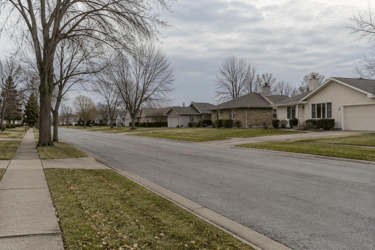 A residential streetscape in Merrillville, Lake County, where the fatal attack at the center of the lawsuit was reported.