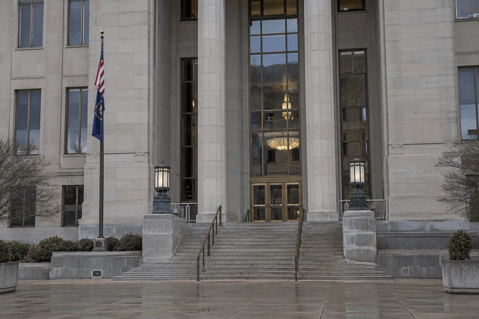 Indiana state government office exterior representing the Tort Claims Act requirements that may apply to claims involving a state facility.