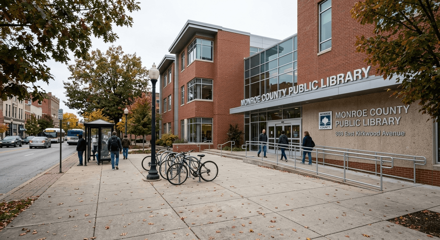 Downtown Monroe County Public Library in Bloomington near the East Kirkwood Avenue shooting location.