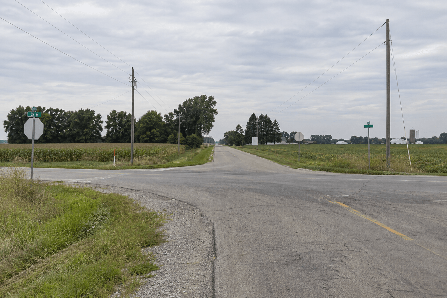 Rural county road intersection in Elkhart County, providing context for the reported Millersburg rollover crash.
