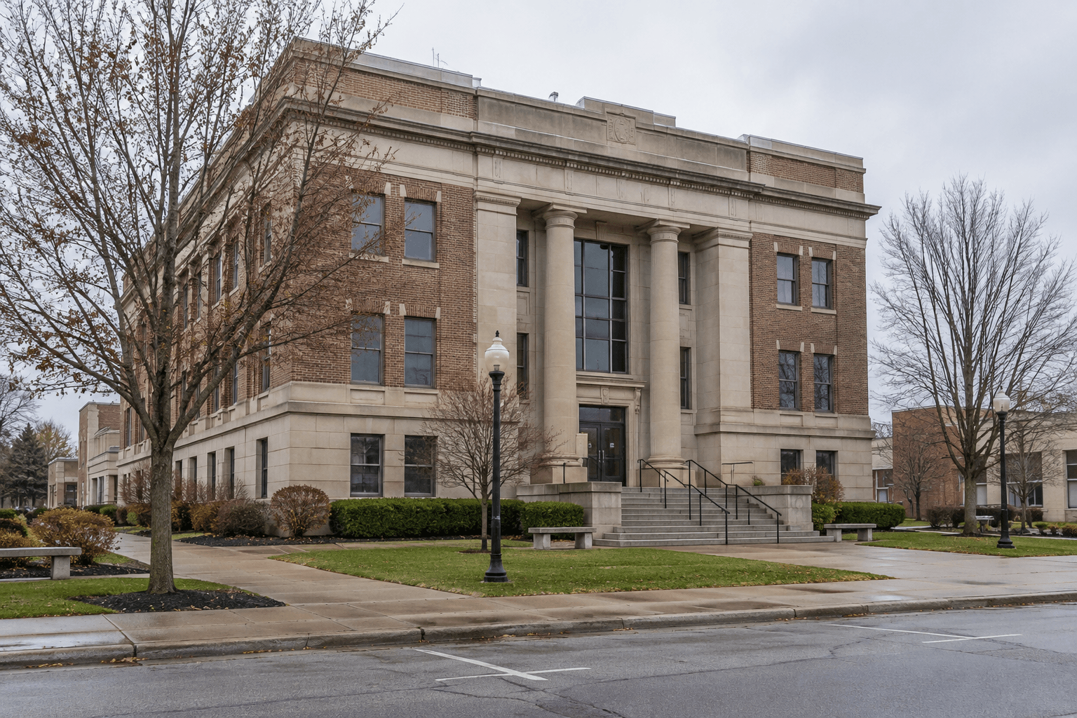 County government building in northern Indiana, illustrating potential notice and filing issues after an Elkhart County road crash.