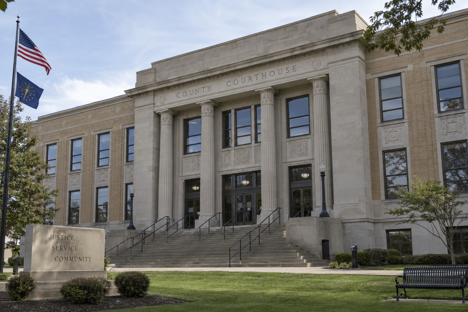 Indiana county courthouse exterior representing legal proceedings that may follow a reported Boone County dog bite.