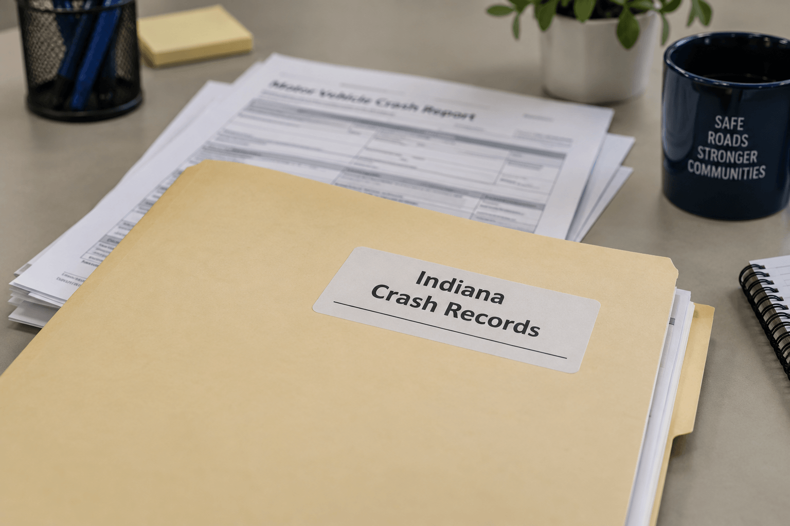 Indiana crash-report documents representing the records families may request after a fatal Grant County collision.