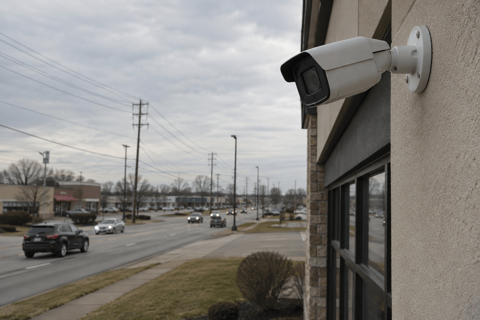 A roadside security camera illustrates the video evidence that may help identify a hit-and-run vehicle in Goshen.