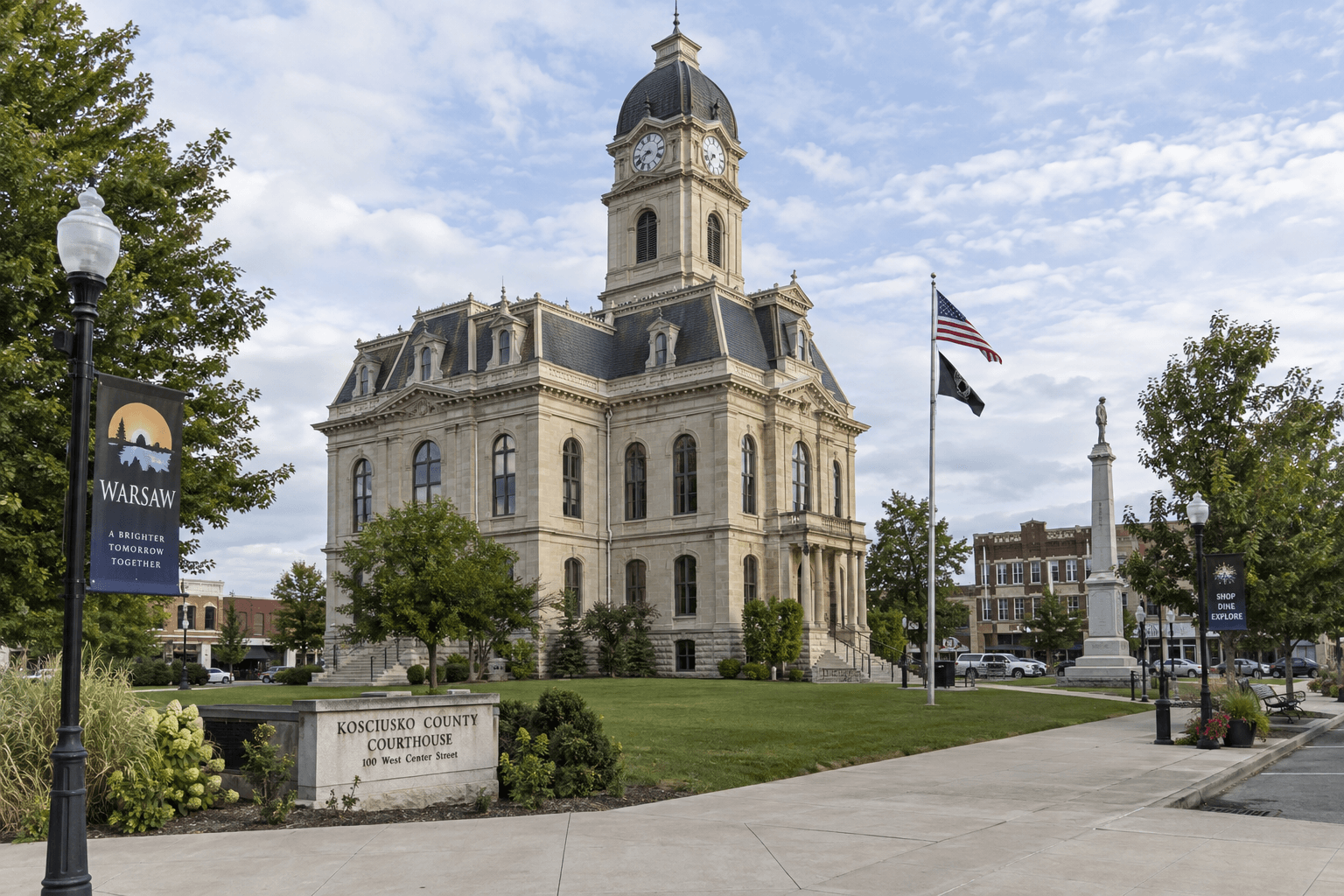 Kosciusko County courthouse in Warsaw, representing the county where the State Road 15 intersection crash occurred.