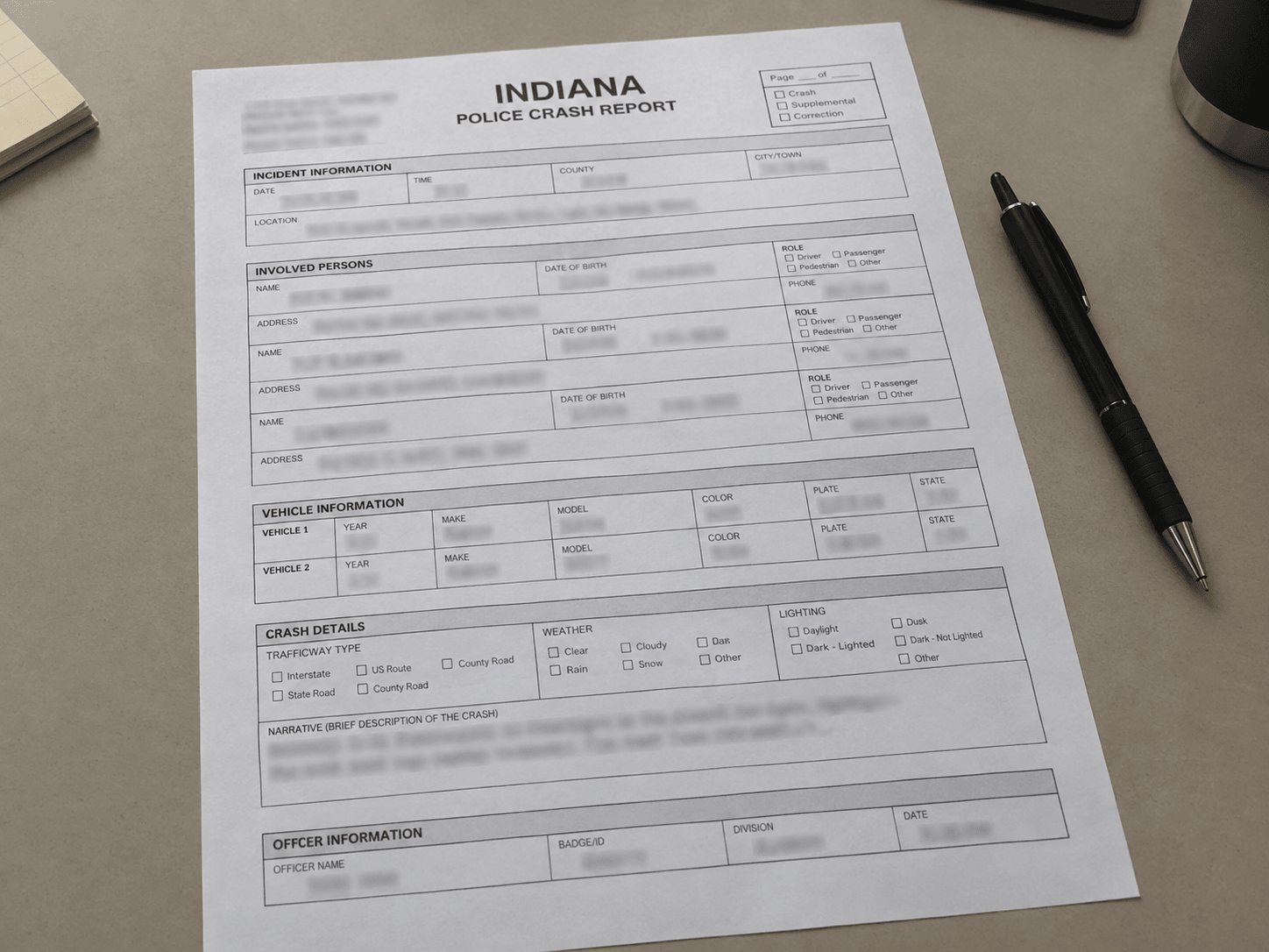 An Indiana crash-report document representing the Warsaw Police Department accident record cited in the report.