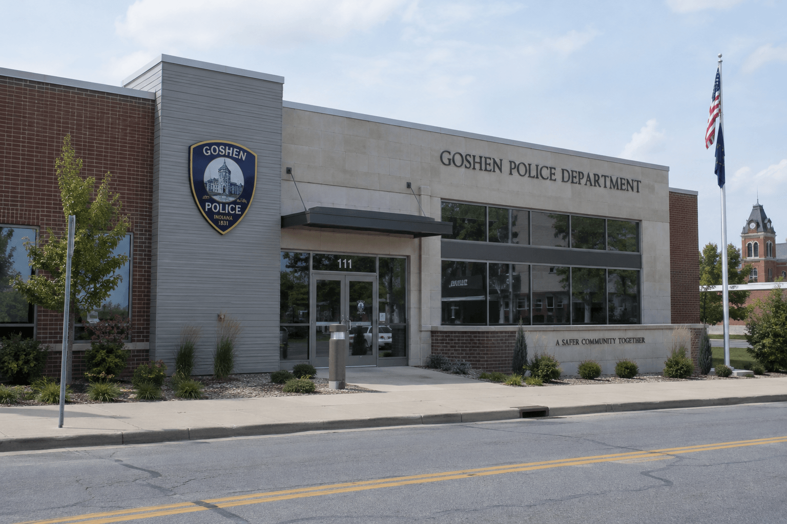 Goshen Police Department exterior, representing the agency that responded to the Elkhart County pedestrian crash.