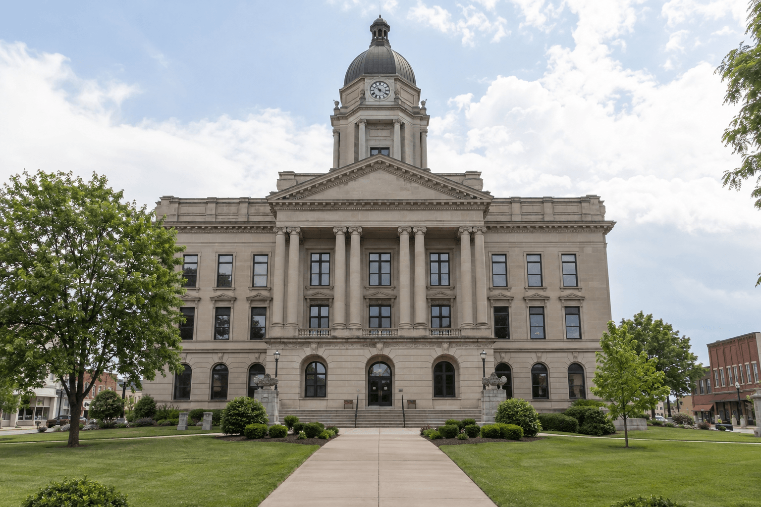Indiana county courthouse exterior representing legal and filing issues after an Elkhart County injury crash.