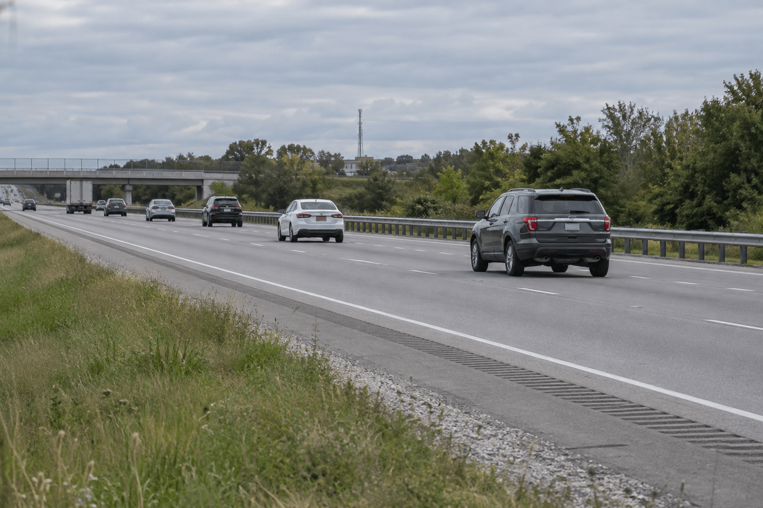 Interstate shoulder near Lawrence in Marion County, relevant to the ongoing Indiana State Police investigation.