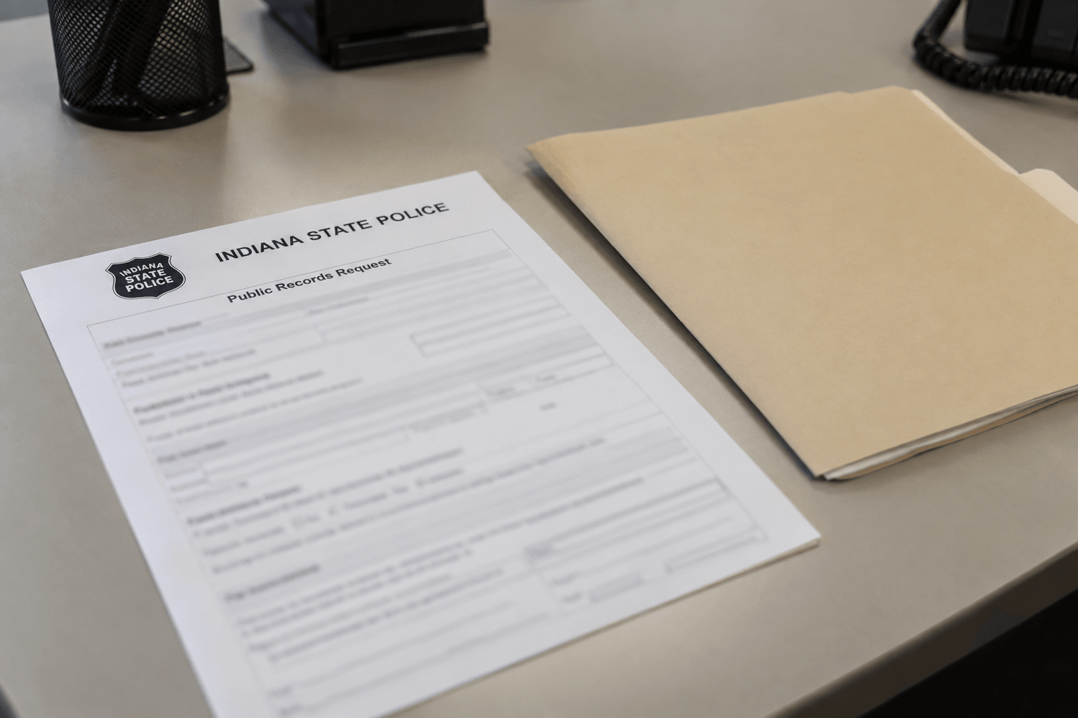 Public-records documents representing a request for the Indiana State Police report concerning the I-465 incident.