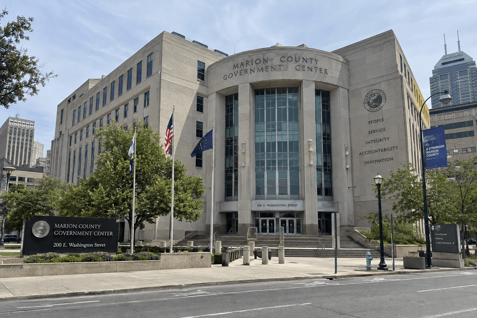 Marion County government building in Indianapolis, reflecting the county where the I-465 road rage shooting was reported.