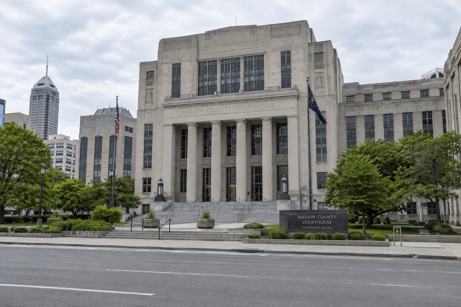 Marion County courthouse exterior in Indianapolis, relevant to legal proceedings arising from the North Mitthoefer Road fatal shooting.