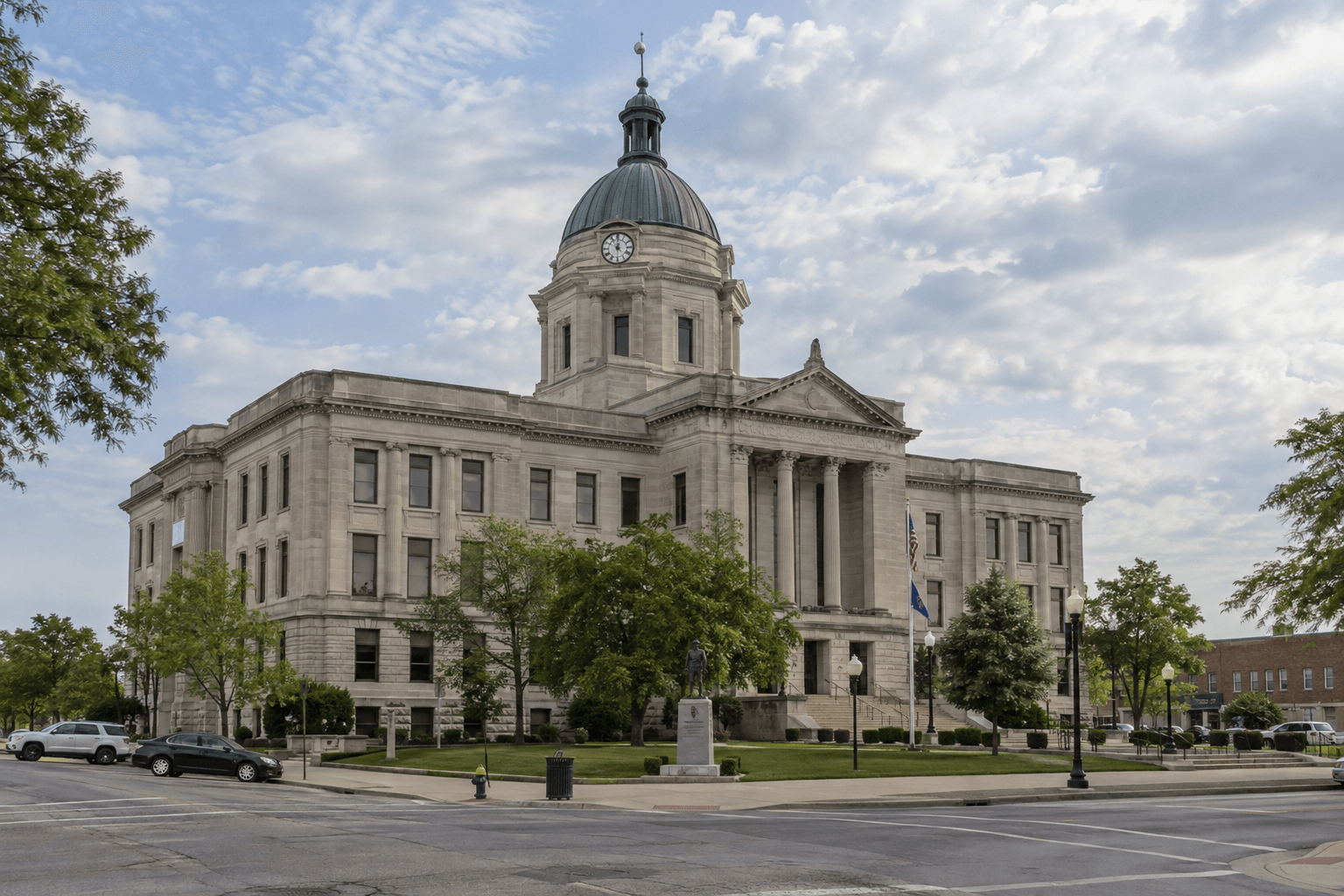 Justice building exterior in Anderson, Indiana, reflecting the Madison County criminal proceedings and separate civil claim considerations.