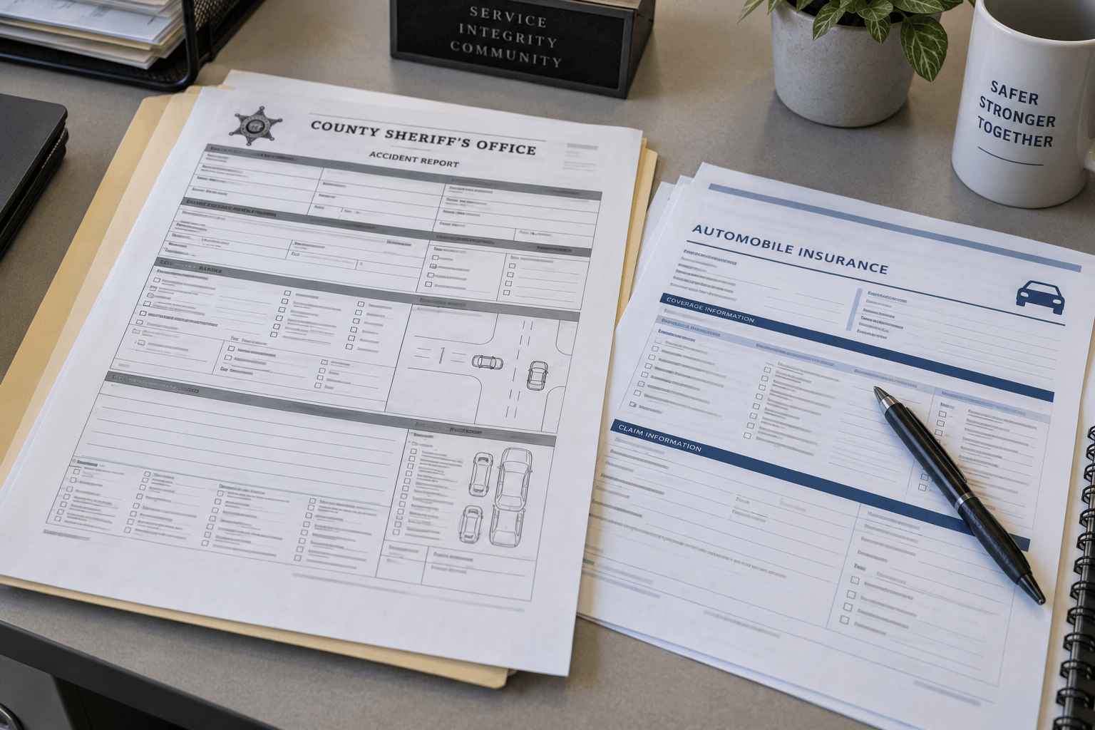 Crash-report and insurance documents representing records that may matter after an Elkhart County vehicle collision.